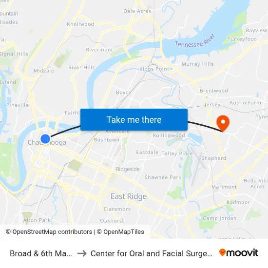 Broad & 6th Market Court to Center for Oral and Facial Surgery of Chattanooga map