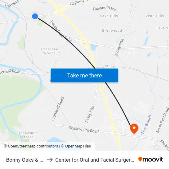 Bonny Oaks & Access to Center for Oral and Facial Surgery of Chattanooga map