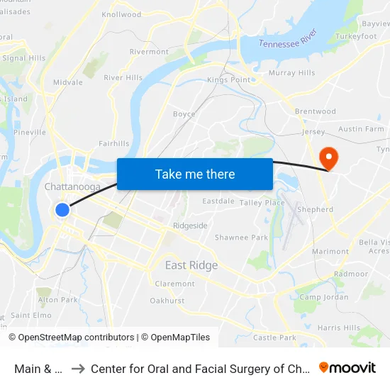 Main & Fort to Center for Oral and Facial Surgery of Chattanooga map