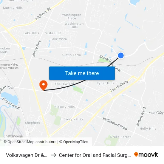 Volkswagen Dr & Amazon-Ss to Center for Oral and Facial Surgery of Chattanooga map