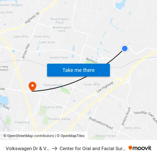 Volkswagen Dr & Volkswagen-Ss to Center for Oral and Facial Surgery of Chattanooga map