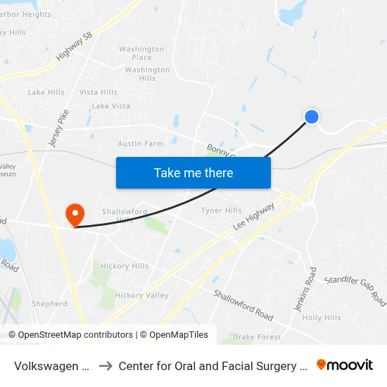 Volkswagen Dr & Vw to Center for Oral and Facial Surgery of Chattanooga map