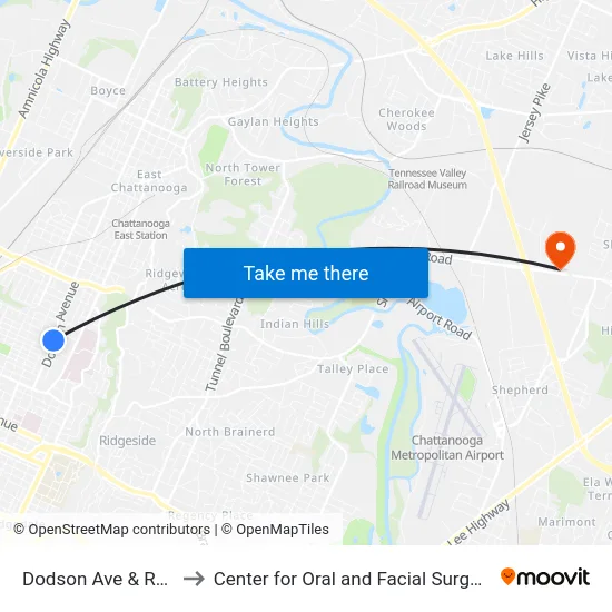 Dodson Ave & Robbins St-0 to Center for Oral and Facial Surgery of Chattanooga map