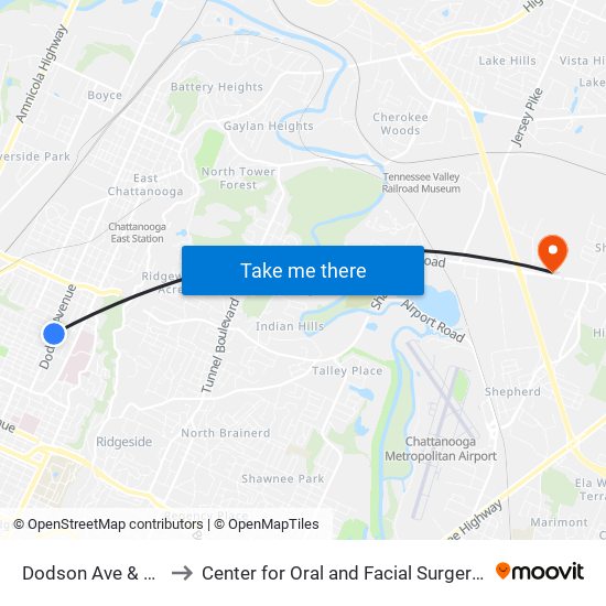 Dodson Ave & Milne St-0 to Center for Oral and Facial Surgery of Chattanooga map