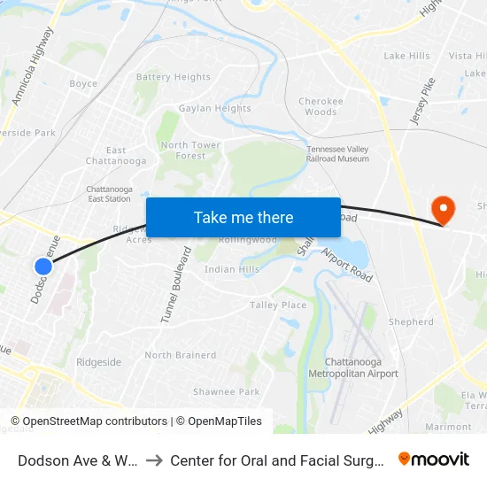 Dodson Ave & Windsor St-0 to Center for Oral and Facial Surgery of Chattanooga map