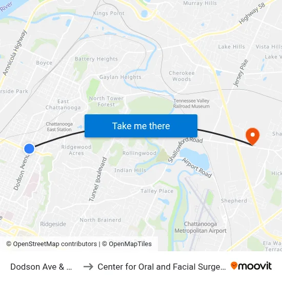 Dodson Ave & Monroe St-0 to Center for Oral and Facial Surgery of Chattanooga map