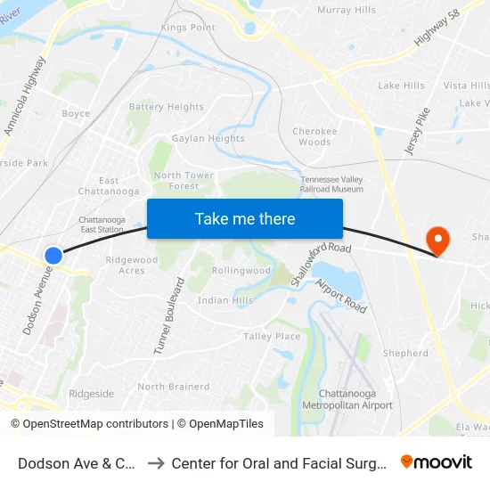 Dodson Ave & Camden St-0 to Center for Oral and Facial Surgery of Chattanooga map