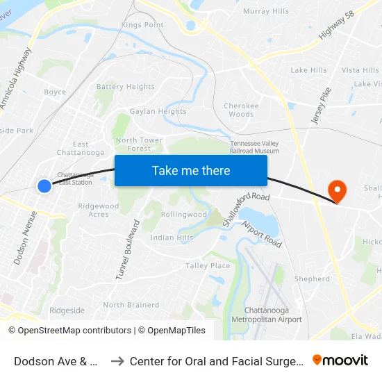 Dodson Ave & Gilbert St-0 to Center for Oral and Facial Surgery of Chattanooga map