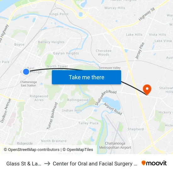 Glass St & Latta St-0 to Center for Oral and Facial Surgery of Chattanooga map
