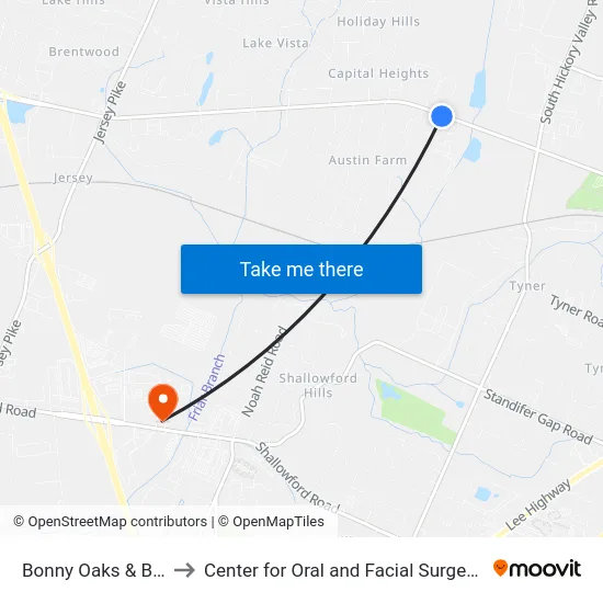 Bonny Oaks & Boriss Dr-0 to Center for Oral and Facial Surgery of Chattanooga map