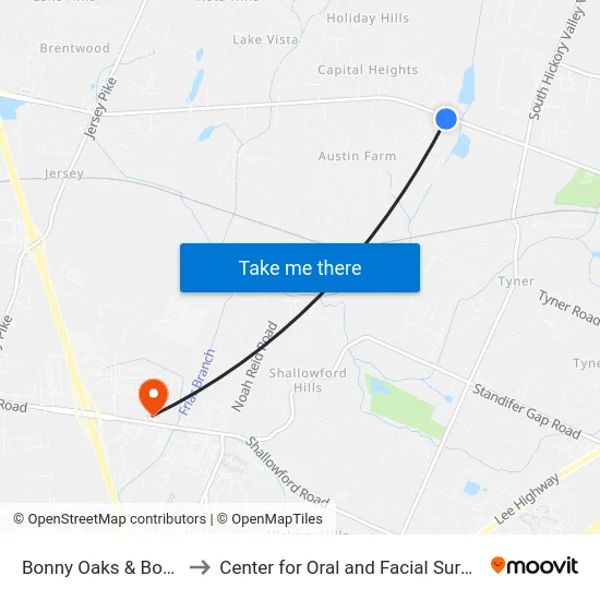 Bonny Oaks & Bonnyshire Dr-0 to Center for Oral and Facial Surgery of Chattanooga map