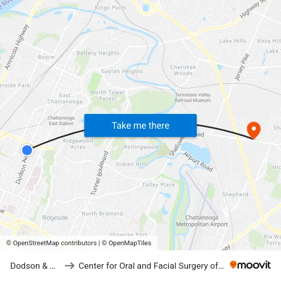 Dodson & Wilson to Center for Oral and Facial Surgery of Chattanooga map