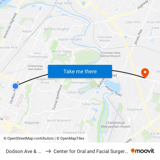 Dodson Ave & Laura St-1 to Center for Oral and Facial Surgery of Chattanooga map