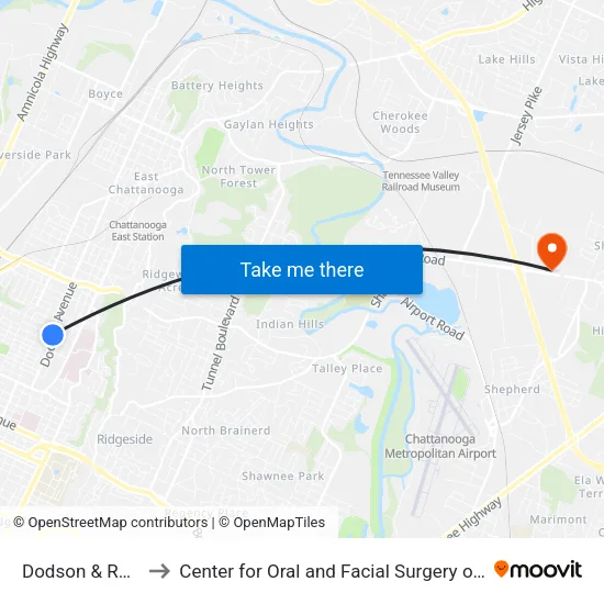 Dodson & Rawlings to Center for Oral and Facial Surgery of Chattanooga map