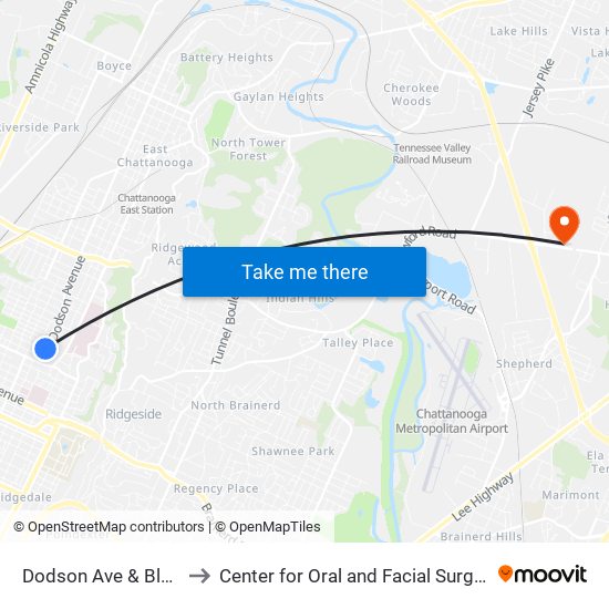 Dodson Ave & Blackford St-1 to Center for Oral and Facial Surgery of Chattanooga map