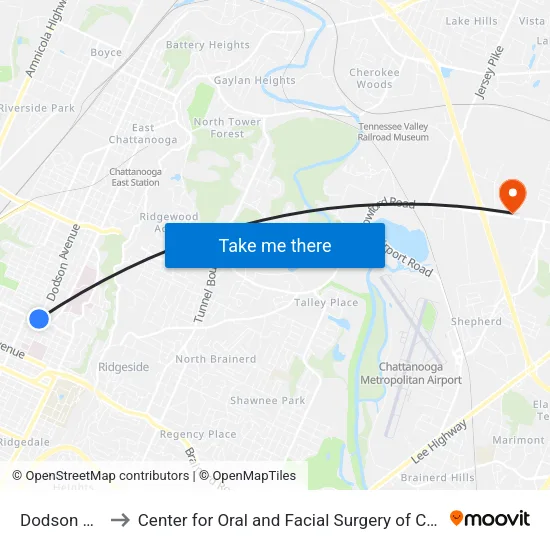 Dodson & 3rd to Center for Oral and Facial Surgery of Chattanooga map