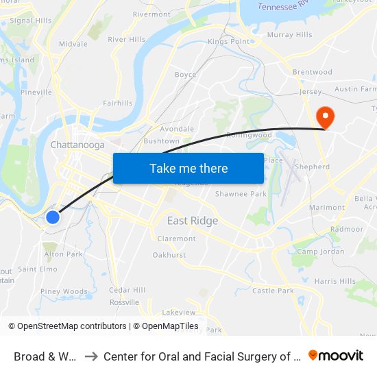 Broad & Watson to Center for Oral and Facial Surgery of Chattanooga map