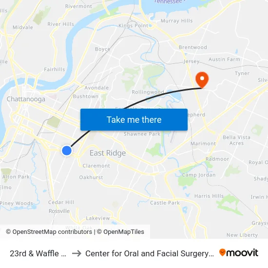 23rd & Waffle House-0 to Center for Oral and Facial Surgery of Chattanooga map