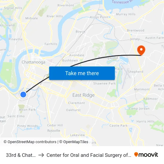 33rd & Chattem-0 to Center for Oral and Facial Surgery of Chattanooga map