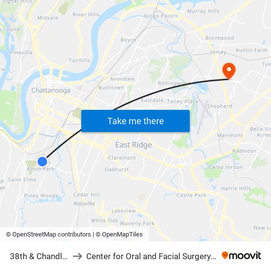 38th & Chandler Ave-0 to Center for Oral and Facial Surgery of Chattanooga map