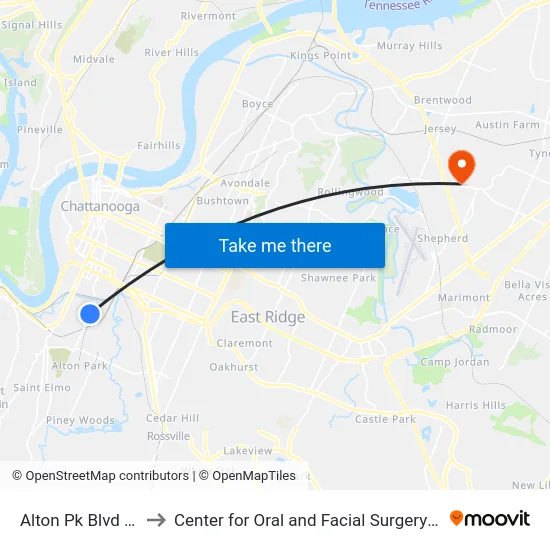 Alton Pk Blvd & 31st-0 to Center for Oral and Facial Surgery of Chattanooga map