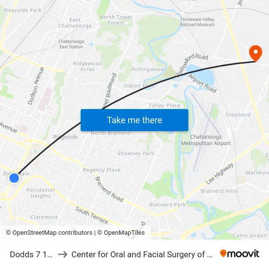 Dodds 7 16th-1 to Center for Oral and Facial Surgery of Chattanooga map