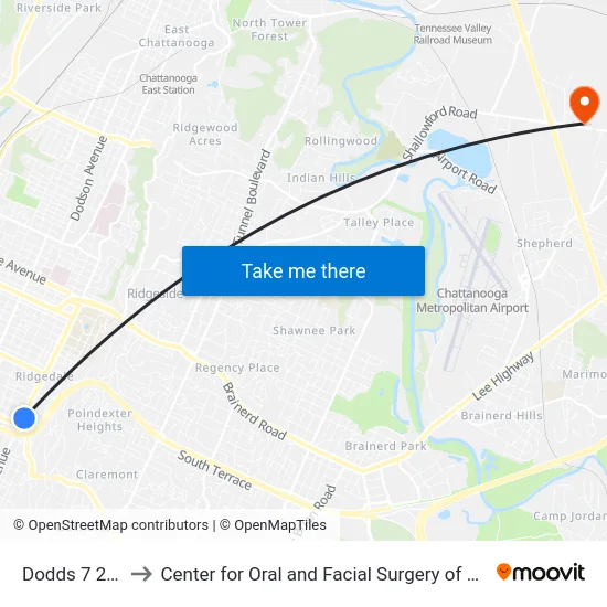 Dodds 7 21st-1 to Center for Oral and Facial Surgery of Chattanooga map