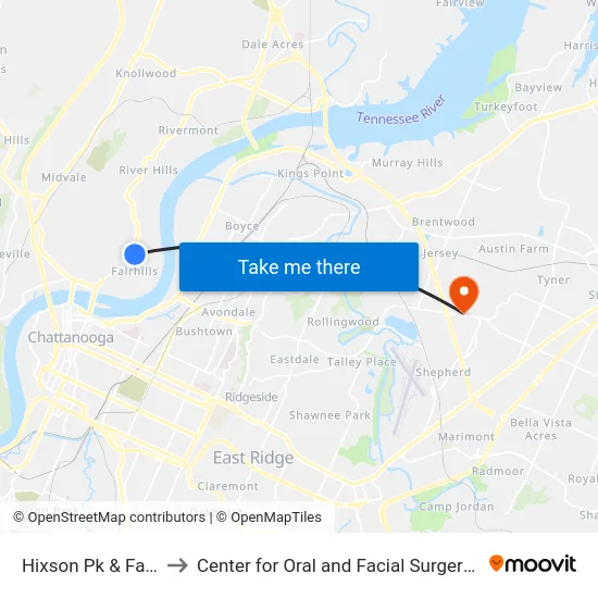 Hixson Pk & Falmouth-0 to Center for Oral and Facial Surgery of Chattanooga map