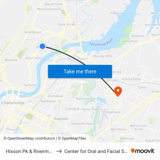 Hixson Pk & Rivermont Pres Opposite to Center for Oral and Facial Surgery of Chattanooga map