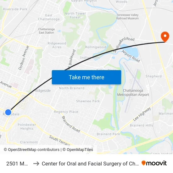 2501 Main-1 to Center for Oral and Facial Surgery of Chattanooga map