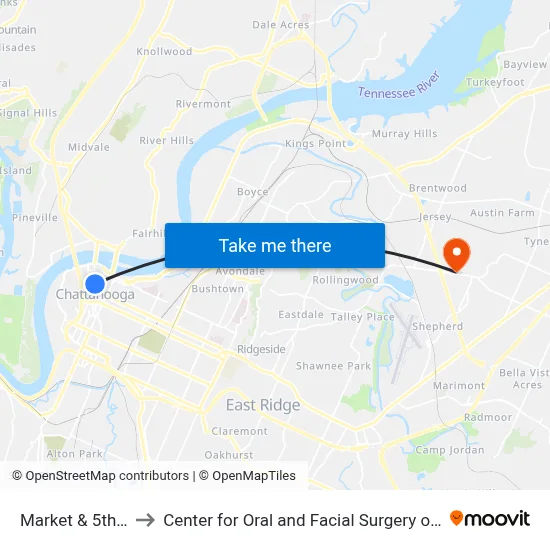 Market & 5th Street to Center for Oral and Facial Surgery of Chattanooga map