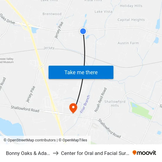 Bonny Oaks & Adamson Circle-0 to Center for Oral and Facial Surgery of Chattanooga map
