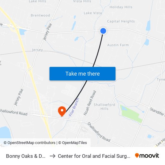 Bonny Oaks & Dewayn Rd-0 to Center for Oral and Facial Surgery of Chattanooga map