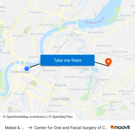 Mabel & 3rd-1 to Center for Oral and Facial Surgery of Chattanooga map