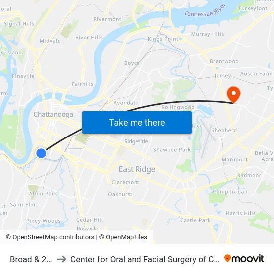 Broad & 27th1 to Center for Oral and Facial Surgery of Chattanooga map