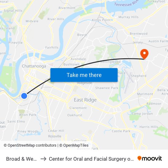 Broad & Wendy'S1 to Center for Oral and Facial Surgery of Chattanooga map