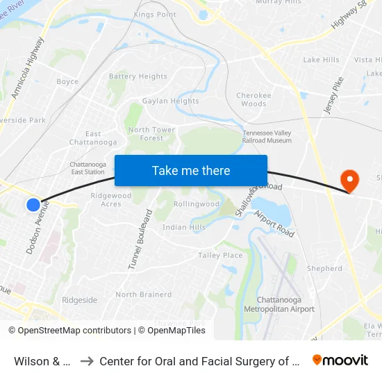 Wilson & Bradt to Center for Oral and Facial Surgery of Chattanooga map