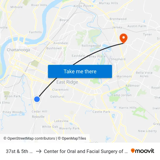 37st & 5th Ave-1 to Center for Oral and Facial Surgery of Chattanooga map