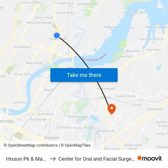 Hixson Pk & Maxi Muffler-0 to Center for Oral and Facial Surgery of Chattanooga map