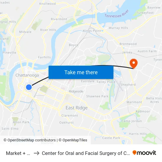 Market + Main to Center for Oral and Facial Surgery of Chattanooga map