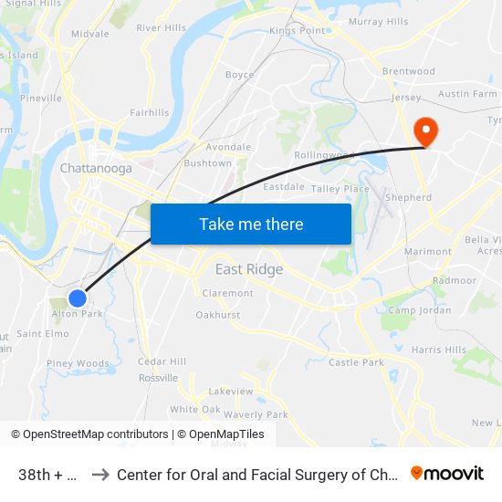 38th + Ohls to Center for Oral and Facial Surgery of Chattanooga map