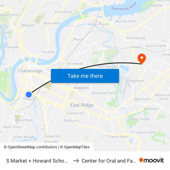 S Market + Howard School Of Academics And Technology to Center for Oral and Facial Surgery of Chattanooga map