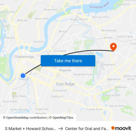 S Market + Howard School Of Academics And Technology to Center for Oral and Facial Surgery of Chattanooga map