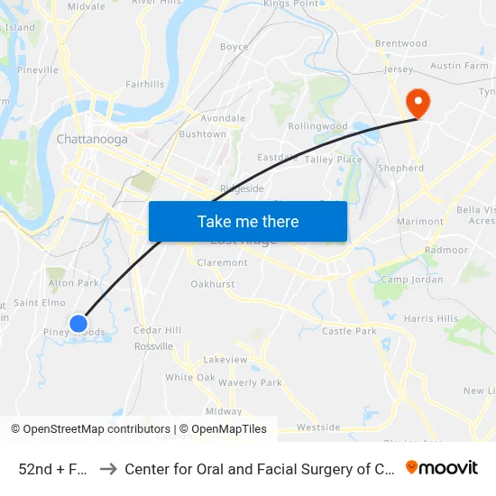 52nd + Fagan to Center for Oral and Facial Surgery of Chattanooga map