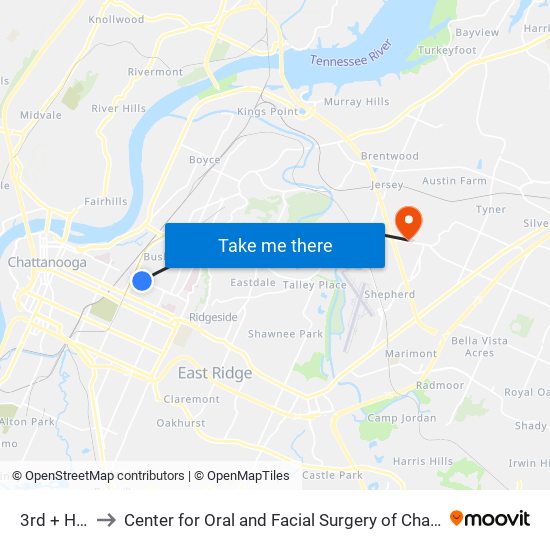 3rd + Holly to Center for Oral and Facial Surgery of Chattanooga map