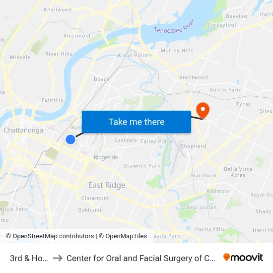 3rd & Holly-0 to Center for Oral and Facial Surgery of Chattanooga map