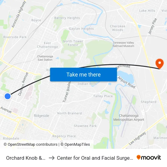 Orchard Knob & Garfield-0 to Center for Oral and Facial Surgery of Chattanooga map