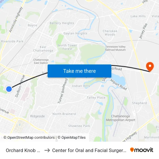 Orchard Knob & Citico-0 to Center for Oral and Facial Surgery of Chattanooga map