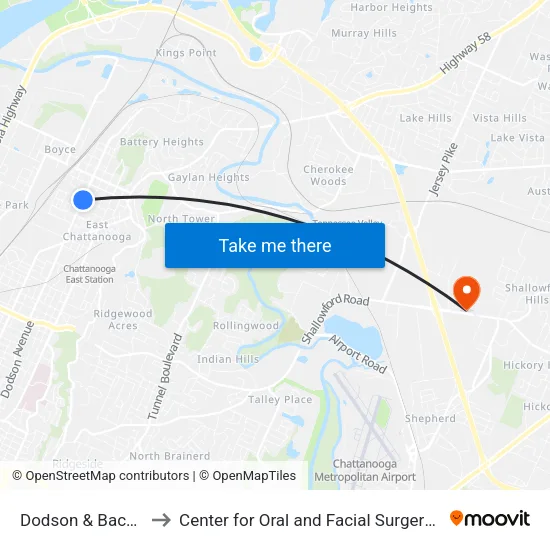 Dodson & Bachman 1-0 to Center for Oral and Facial Surgery of Chattanooga map