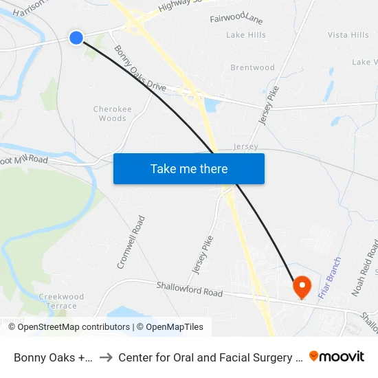 Bonny Oaks + Access to Center for Oral and Facial Surgery of Chattanooga map